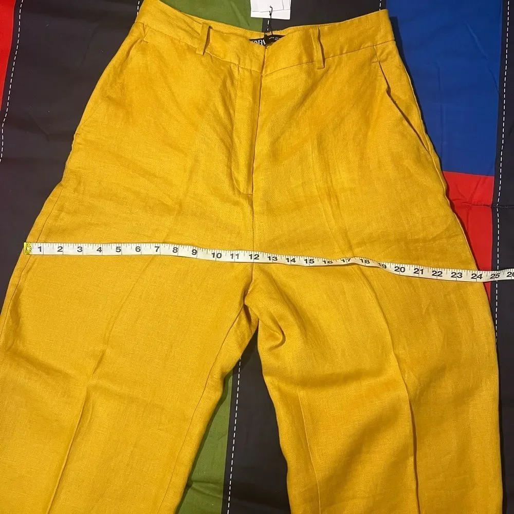 Zara High Waisted Mustard Linen Trouser Pants Size M NWT